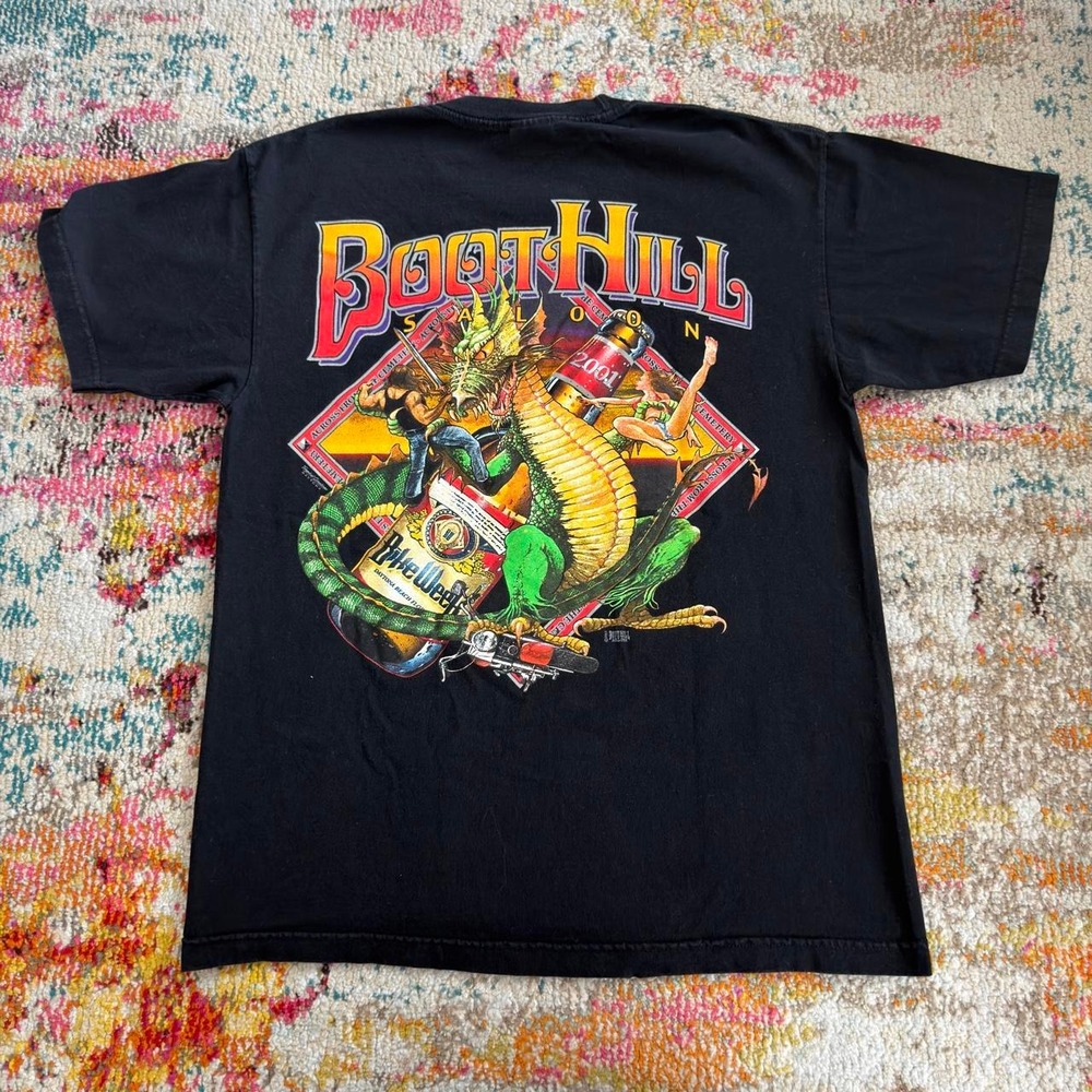 Vintage 2001 Boot Hill Saloon Bike Week Graphic Pocket Tee Black L